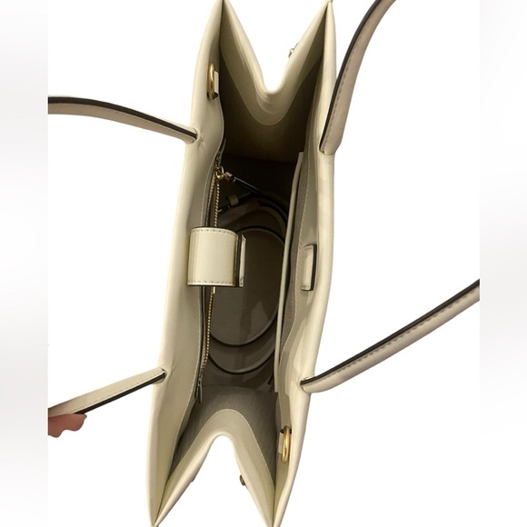 Tory Burch Perry Triple-Compartment Tote White Leather Bag 14”x10”x4” Brand New - Picture 4 of 9